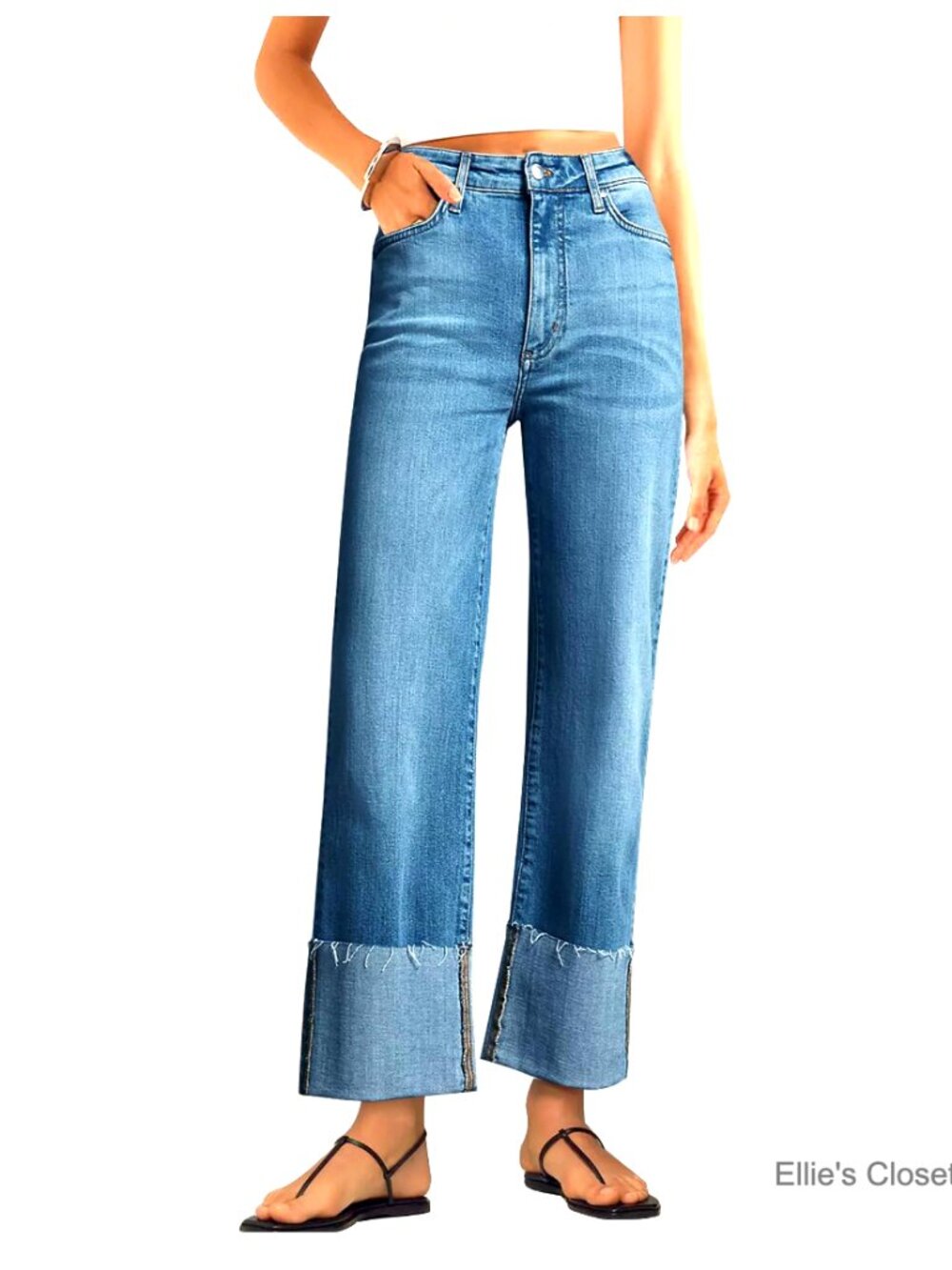 High Waisted Wide Leg Jeans with Stretchy Denim and Pockets